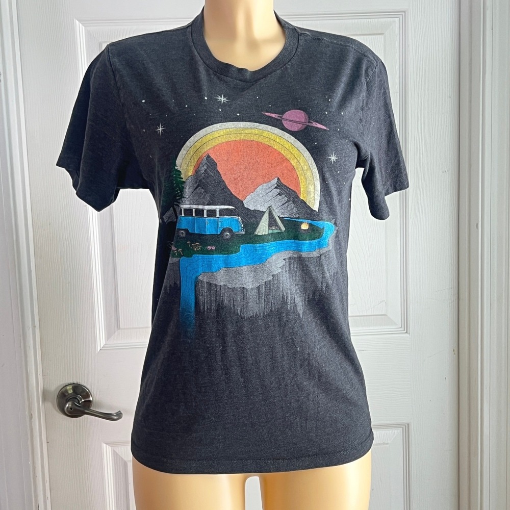 Curbside Clothing Graphic Tee S Women Camping Van Space Nature Charcoal Gorpcore - Picture 3 of 8